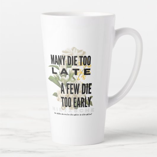 多くは死ぬが早すぎる。ニーチェ カフェラテマグ (右)