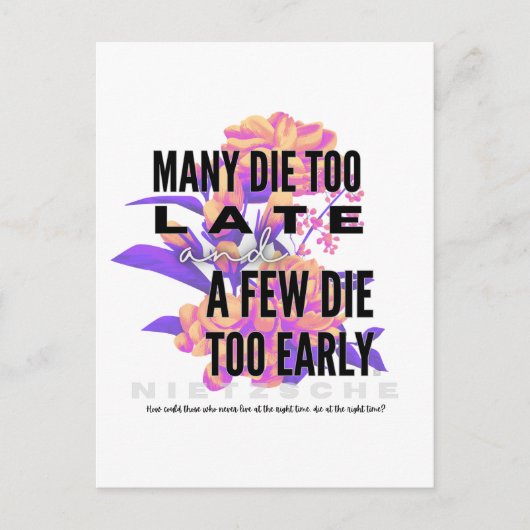 多くは死ぬが早すぎる。ニーチェ ポストカード (正面)