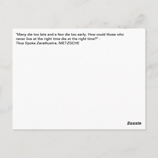 多くは死ぬが早すぎる。ニーチェ ポストカード (裏面)