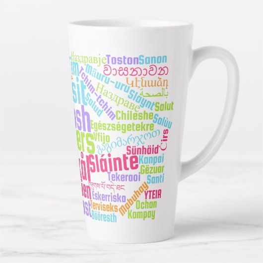 多カラフルくの言語のワードアート応援 カフェラテマグ (右)