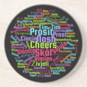 多カラフルくの言語のワードアート応援 コースター (正面)