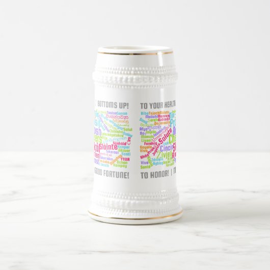 多カラフルくの言語のワードアート応援 ビールジョッキ (中央)