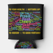 多カラフルくの言語のワードアート応援 缶クーラー (正面)