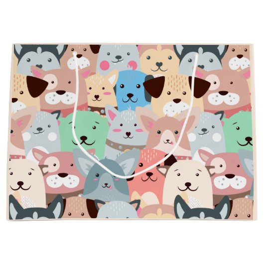 多カラフル犬デザイン大抱き枕 ラージペーパーバッグ (正面)