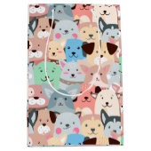 多カラフル犬デザイン ミディアムペーパーバッグ (正面)