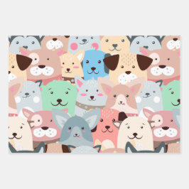 多カラフル犬デザイン ラッピングペーパーシート