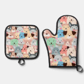 多カラフル犬デザイン 鍋つかみ&鍋敷きセット (正面)