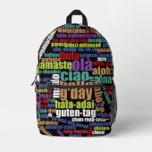 多カラフル言語でWord Cloud プリントバックパック (正面)