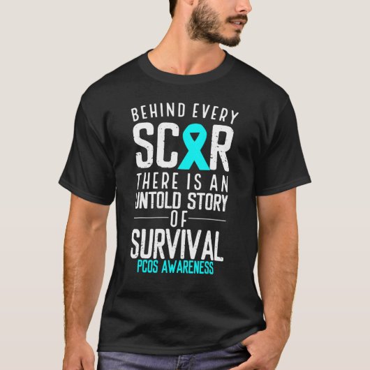 多嚢胞性卵巣症候群の啓発 傷跡の向こうの戦士 卵巣シン Tシャツ (正面)