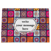 多彩で幾何学的な花の曼荼羅はパターンをタイルを張りました ラージペーパーバッグ (正面)