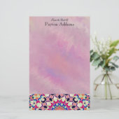 多彩で抽象的な万華鏡のように千変万化するパターンの曼荼羅 便箋 (スタンド正面)