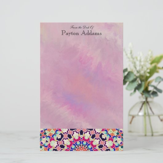 多彩で抽象的な万華鏡のように千変万化するパターンの曼荼羅 便箋 (スタンド正面)