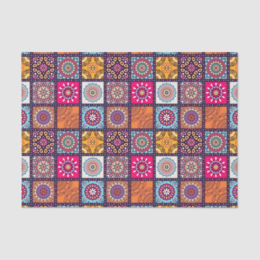 多彩で精神的な曼荼羅の花柄はパターンをタイルを張りました 薄葉紙 (正面)