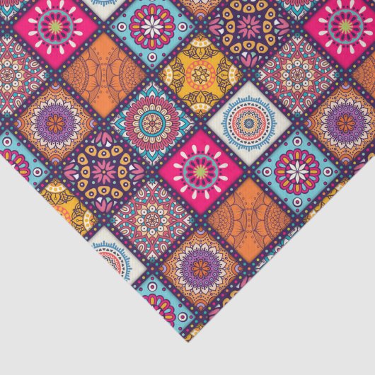 多彩で精神的な曼荼羅の花柄はパターンをタイルを張りました 薄葉紙 (詳細)