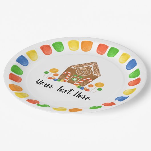 多彩なキャンデーのお菓子の家のGumdropの休日 ペーパープレート (アングル)