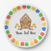 多彩なキャンデーのお菓子の家のGumdropの休日 ペーパープレート (正面)