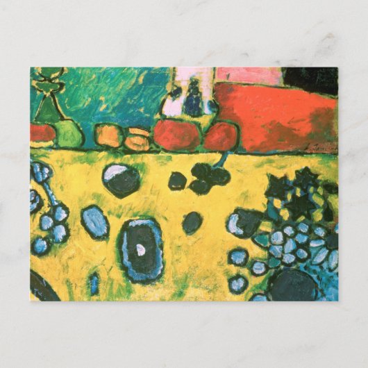 多彩なテーブルクロスが付いている静物画 ポストカード (正面)