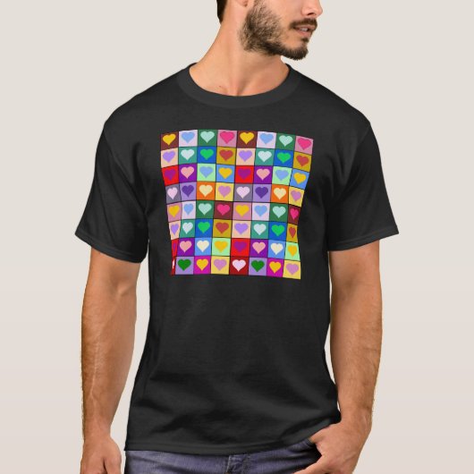 多彩なハートの正方形 Tシャツ (正面)