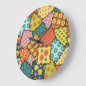 多彩なパッチワーク：多様なパターンミックス ラージ壁時計 (傾斜)