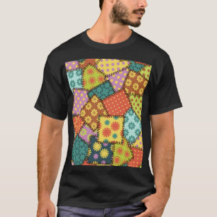 多彩なパッチワーク：多様なパターンミックス Tシャツ