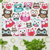 多彩なフクロウパターン キッチンタオル (折り畳み)