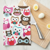 多彩なフクロウパターン キッチンタオル (四つ折り)