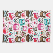 多彩なフクロウパターン キッチンタオル (横)