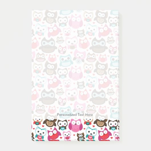 多彩なフクロウパターン ポストイット (正面)