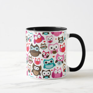 多彩なフクロウパターン マグカップ