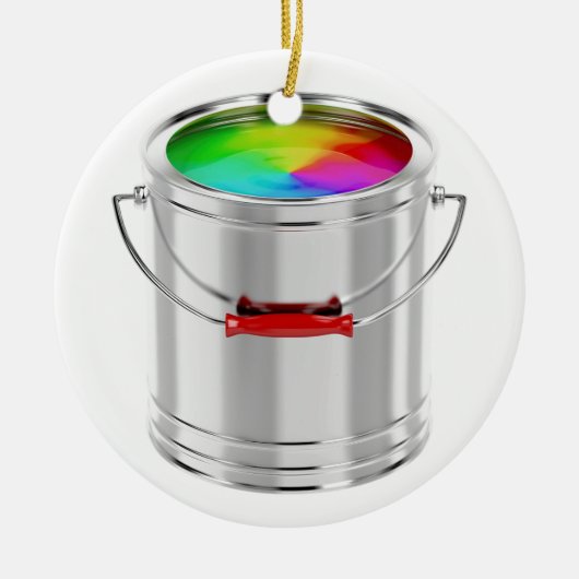 多彩なペンキが付いている小さなかん セラミックオーナメント (正面)