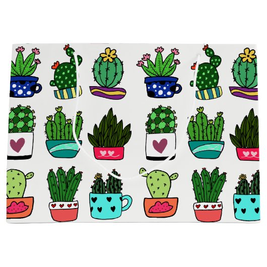 多彩なポットの大きいギフトバッグのサボテンの植物 ラージペーパーバッグ (正面)