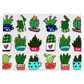 多彩なポットの大きいギフトバッグのサボテンの植物 ラージペーパーバッグ (裏面)