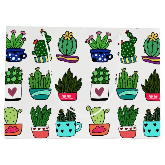 多彩なポットの大きいギフトバッグのサボテンの植物 ラージペーパーバッグ (裏面)