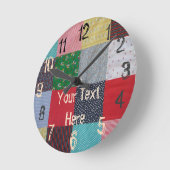 多彩なヴィンテージのスタイルのパッチワークの生地の正方形 ラウンド壁時計 (傾斜)