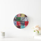 多彩なヴィンテージのスタイルのパッチワークの生地の正方形 ラウンド壁時計 (ホーム)