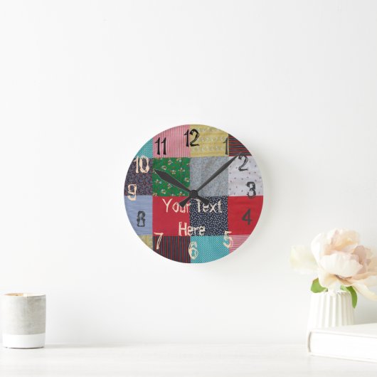 多彩なヴィンテージのスタイルのパッチワークの生地の正方形 ラウンド壁時計 (ホーム)