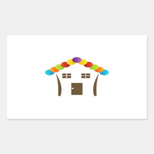 多彩な屋根が付いている家のグラフィック 長方形シール