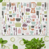多彩な料理アイコンが付いているパターン キッチンタオル (折り畳み)