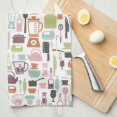 多彩な料理アイコンが付いているパターン キッチンタオル (四つ折り)