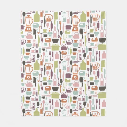 多彩な料理アイコンが付いているパターン フリースブランケット (正面)