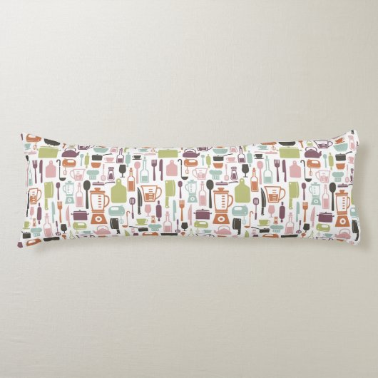 多彩な料理アイコンが付いているパターン ボディピロー (正面)