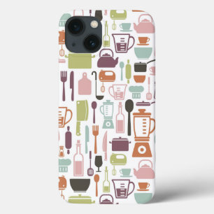 多彩な料理アイコンが付いているパターン iPhone 13ケース