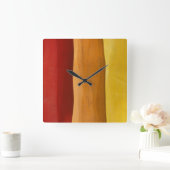 多彩な木製のデザインの赤いオレンジ黄色スペクトル スクエア壁時計 (ホーム)