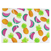 多彩な水彩画のパイナップルスイカパターン ラージペーパーバッグ (裏面)