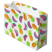 多彩な水彩画のパイナップルスイカパターン ラージペーパーバッグ (裏面アングル)