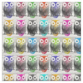 多彩な水彩画の手描きのフクロウパターン ファブリック (クローズアップ)