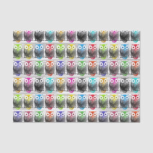多彩な水彩画の手描きのフクロウパターン 薄葉紙