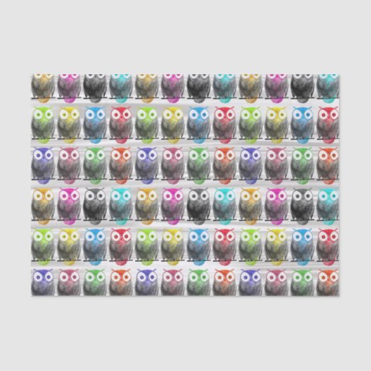 多彩な水彩画の手描きのフクロウパターン 薄葉紙 (正面)