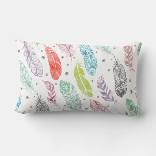 多彩な水彩画の羽の種族のプリントの枕 ランバークッション (裏面)