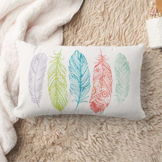多彩な水彩画の羽の種族のプリントの枕 ランバークッション (ブランケット)